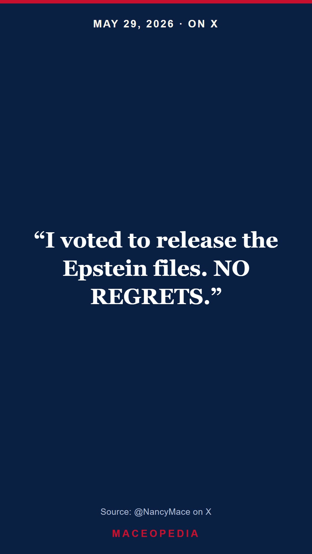 “NO REGRETS”, Mace ties Trump’s snub to her Epstein vote