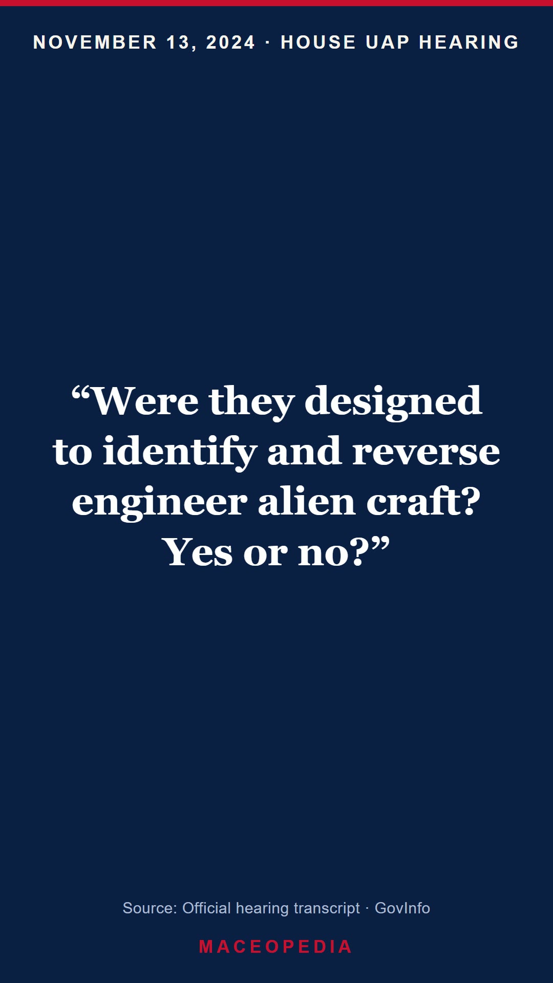 “Reverse engineer alien craft?”, Mace presses a Pentagon witness