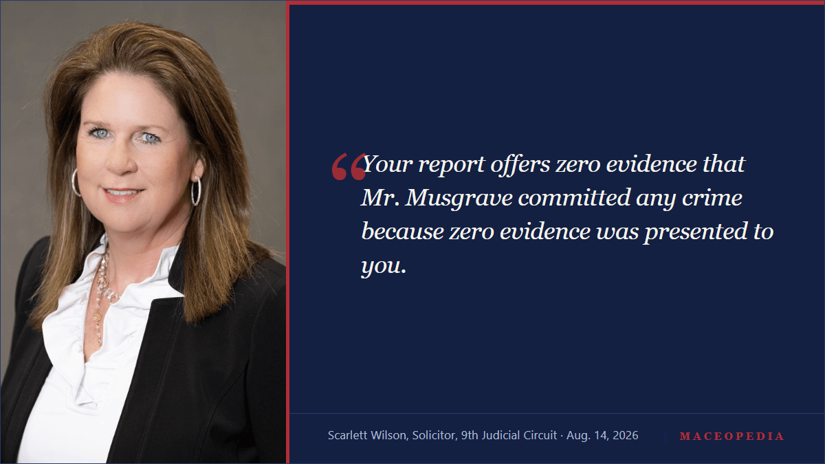 Quote card: Solicitor Scarlett Wilson, zero evidence was presented to you