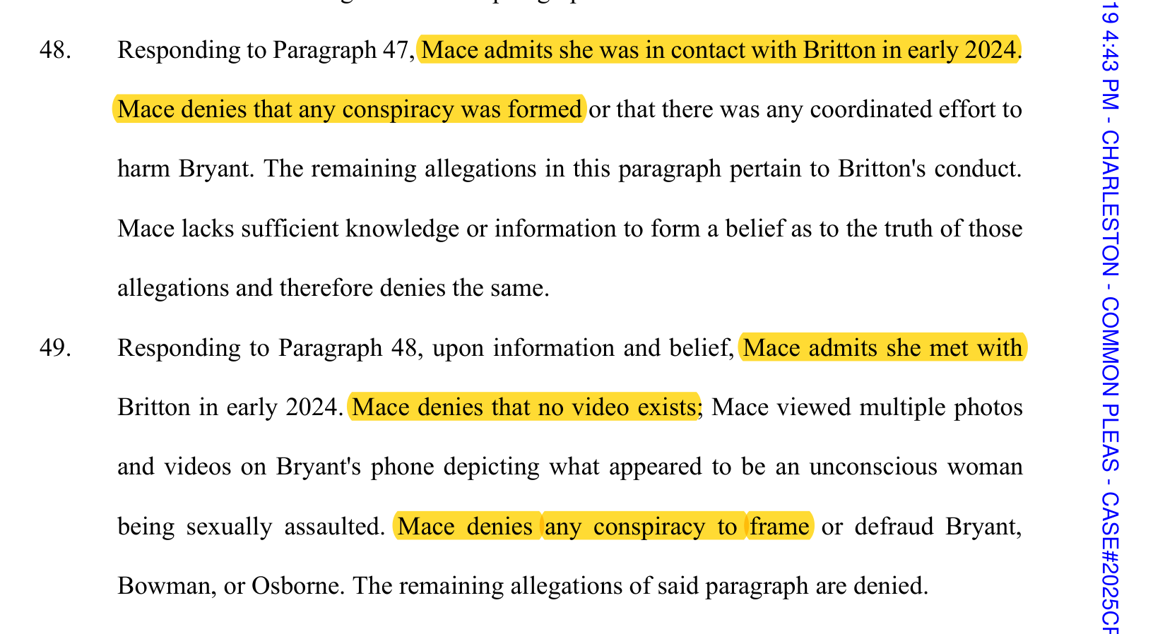 Mace Answer, Dec. 19, 2025, paras. 48 to 49.