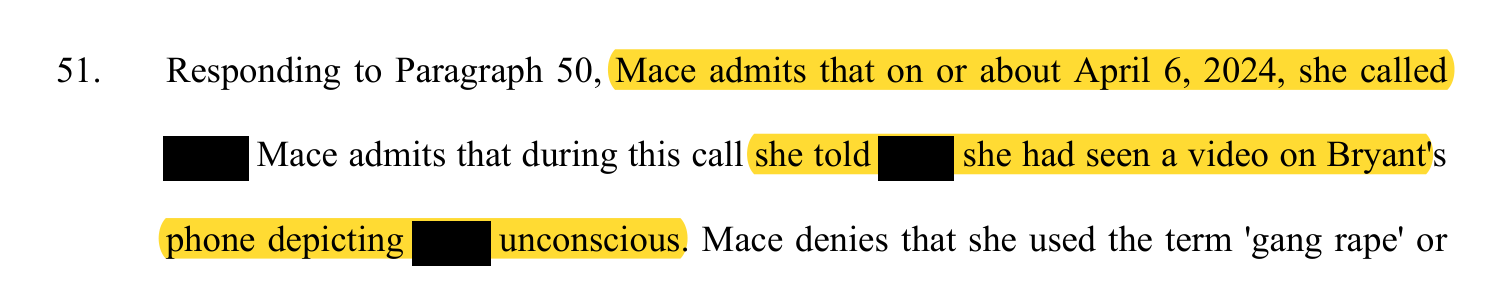 Mace Answer to the Third-Party Complaint, Dec. 19, 2025, para. 51. The alleged victim's name is redacted.