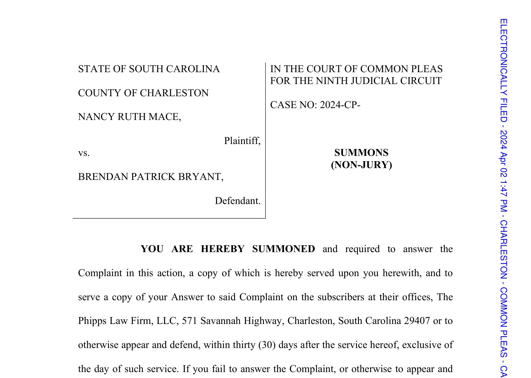 Mace v. Bryant, e-filed April 2, 2024.