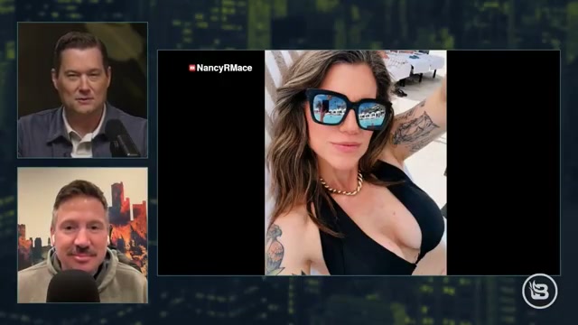 BlazeTV's hosts open the segment beside one of Mace's own posted vacation photos.
