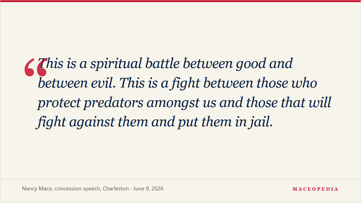 Under a gag order barring 'any comment about any aspect of this case,' Mace uses her televised concession speech to talk about 'predators that got away in my case': image 3