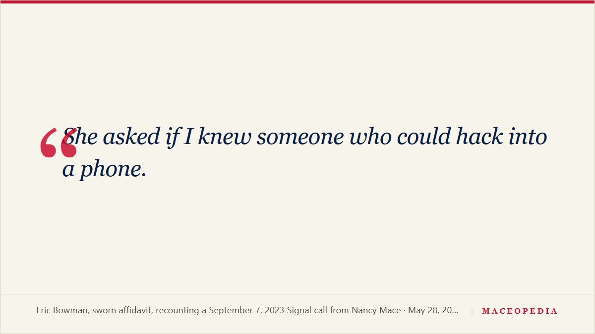 Quote-card exhibit of the line from Bowman’s sworn affidavit. The affidavit page itself is reproduced below.