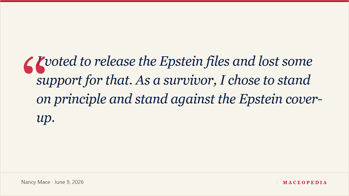 Mace concedes fifth place: "I voted to release the Epstein files and lost some support for that": image 1