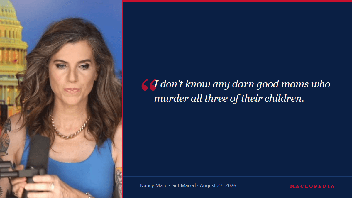 Branded quote card: 'I don't know any darn good moms who murder all three of their children.'