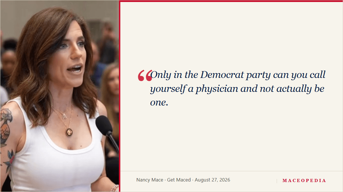 Branded quote card: 'Only in the Democrat party can you call yourself a physician and not actually be one.'