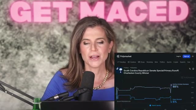 Nancy Mace screen-sharing a Fox News segment about the South Carolina Senate runoff during her live stream