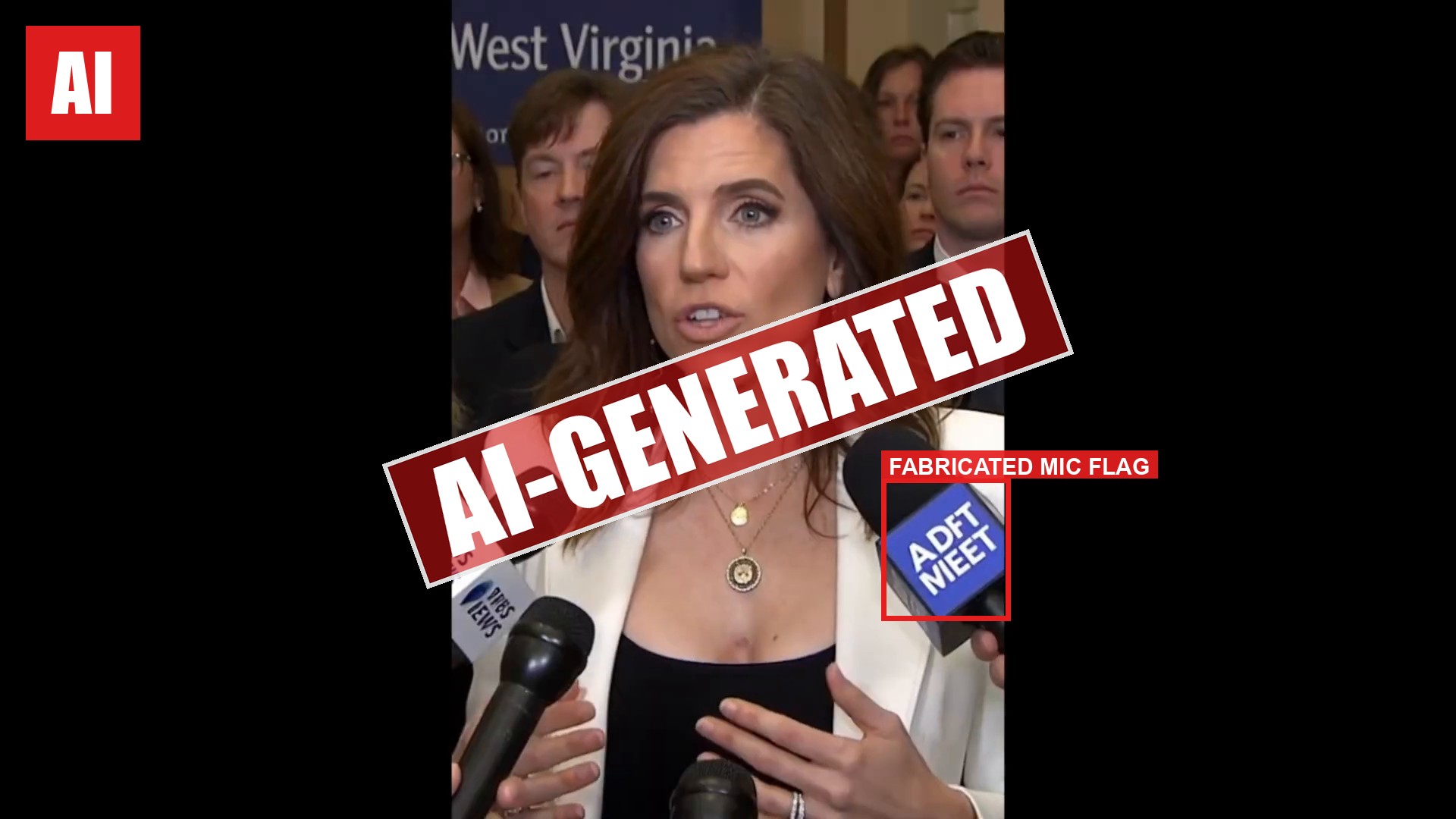 Nancy Mace's 'GET MACED' Podcast Intro Contains an AI-Fabricated Press Photo With Fake Network Mic Flags