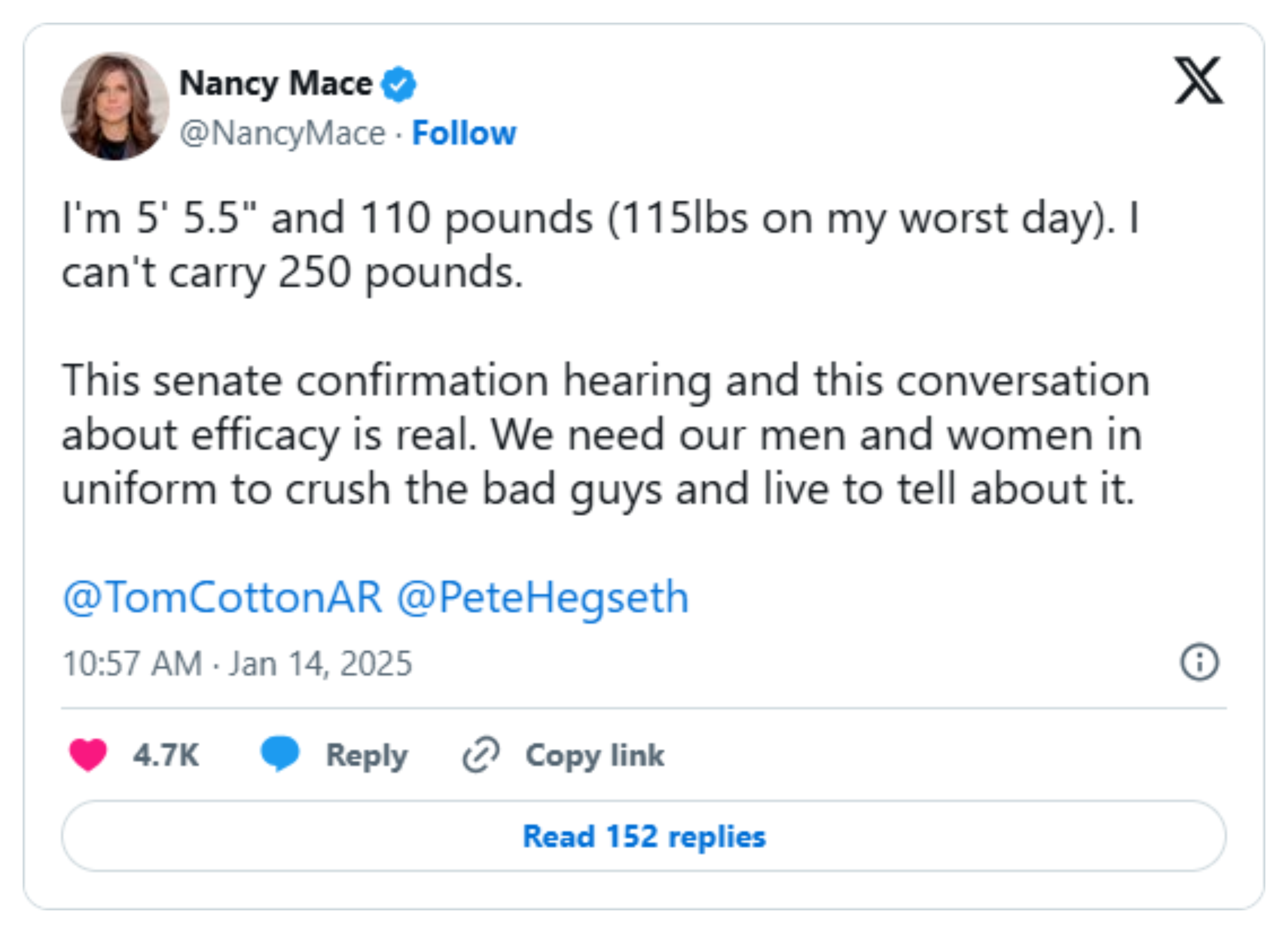 'Advice, tips, hacks?': Mace's 'week 4' carnivore post is the newest chapter in two years of public posts about her weight, her hair, and PTSD: image 7