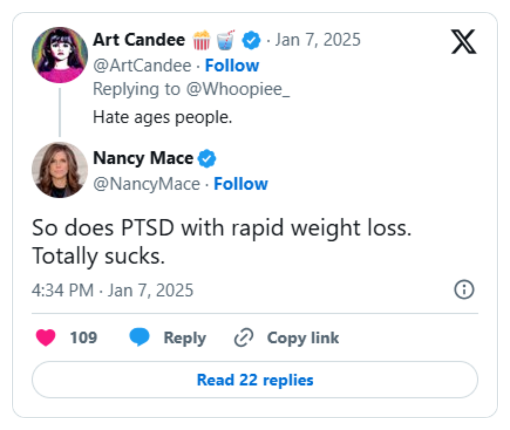 'Advice, tips, hacks?': Mace's 'week 4' carnivore post is the newest chapter in two years of public posts about her weight, her hair, and PTSD: image 6