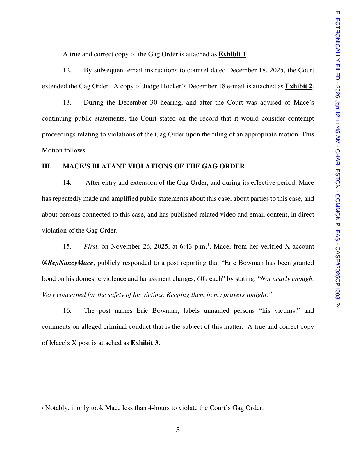 Under four hours after the gag order reached her lawyer, Mace posts about a co-defendant's bond: 'Not nearly enough.': image 1