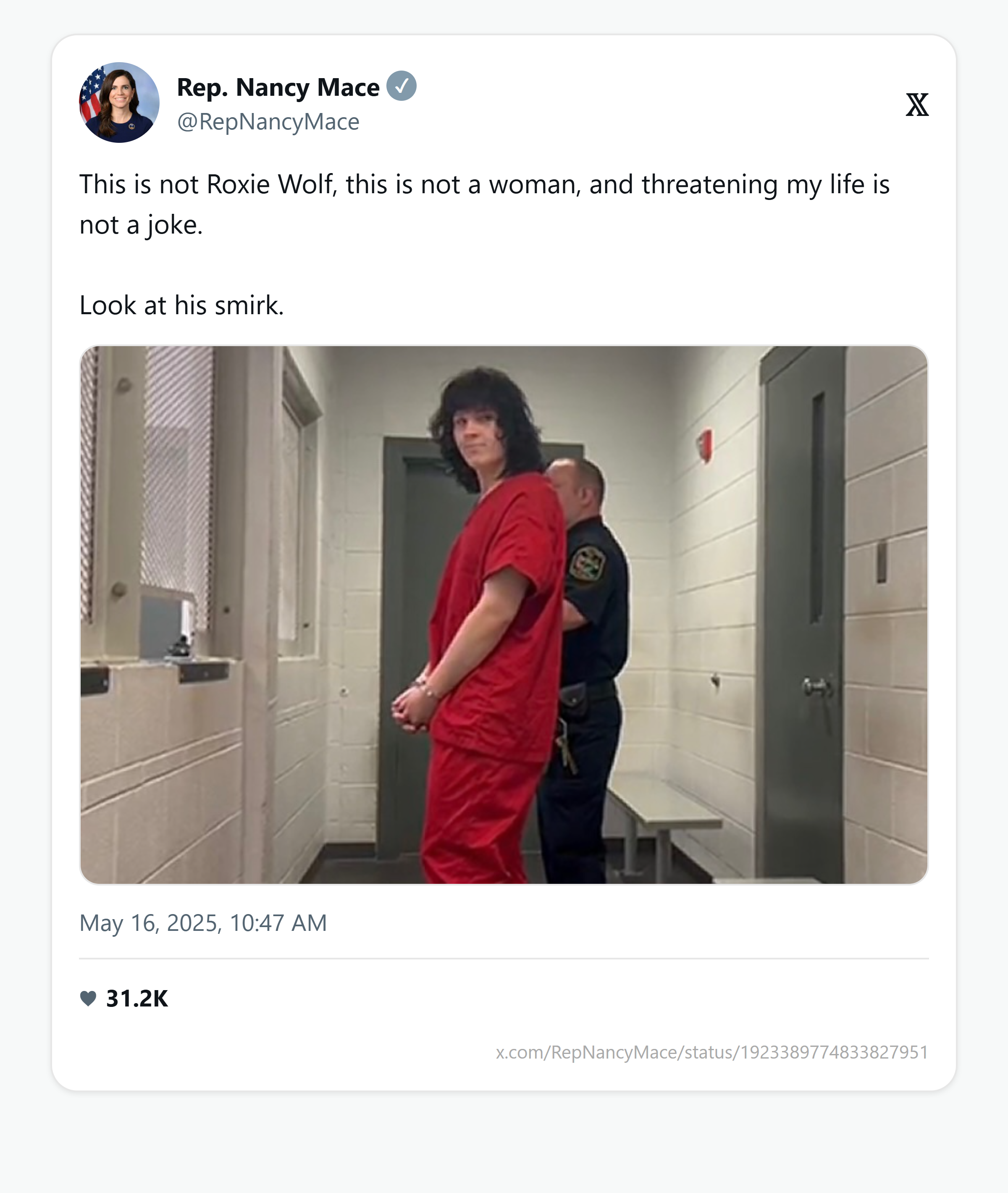 Mace posts Cain's jail photo