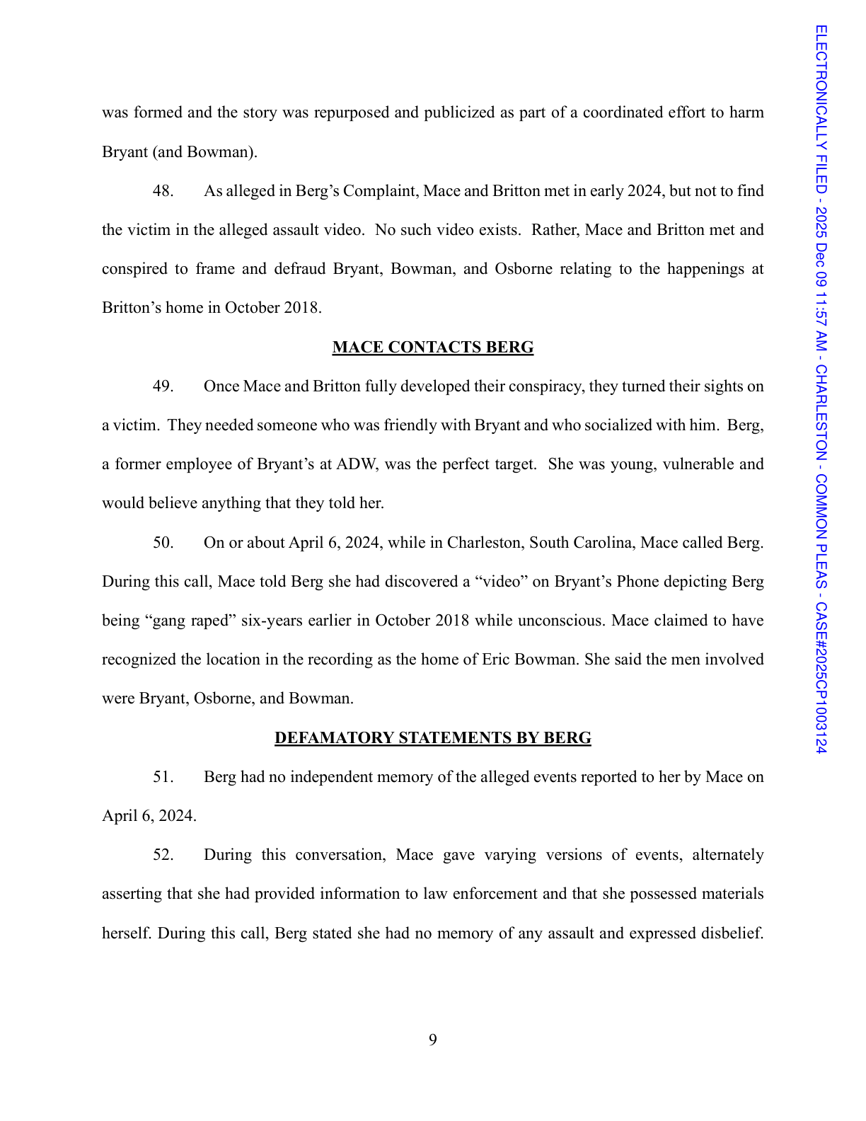 Third-Party Complaint page 9, Bryant’s allegations on Mace contacting Berg