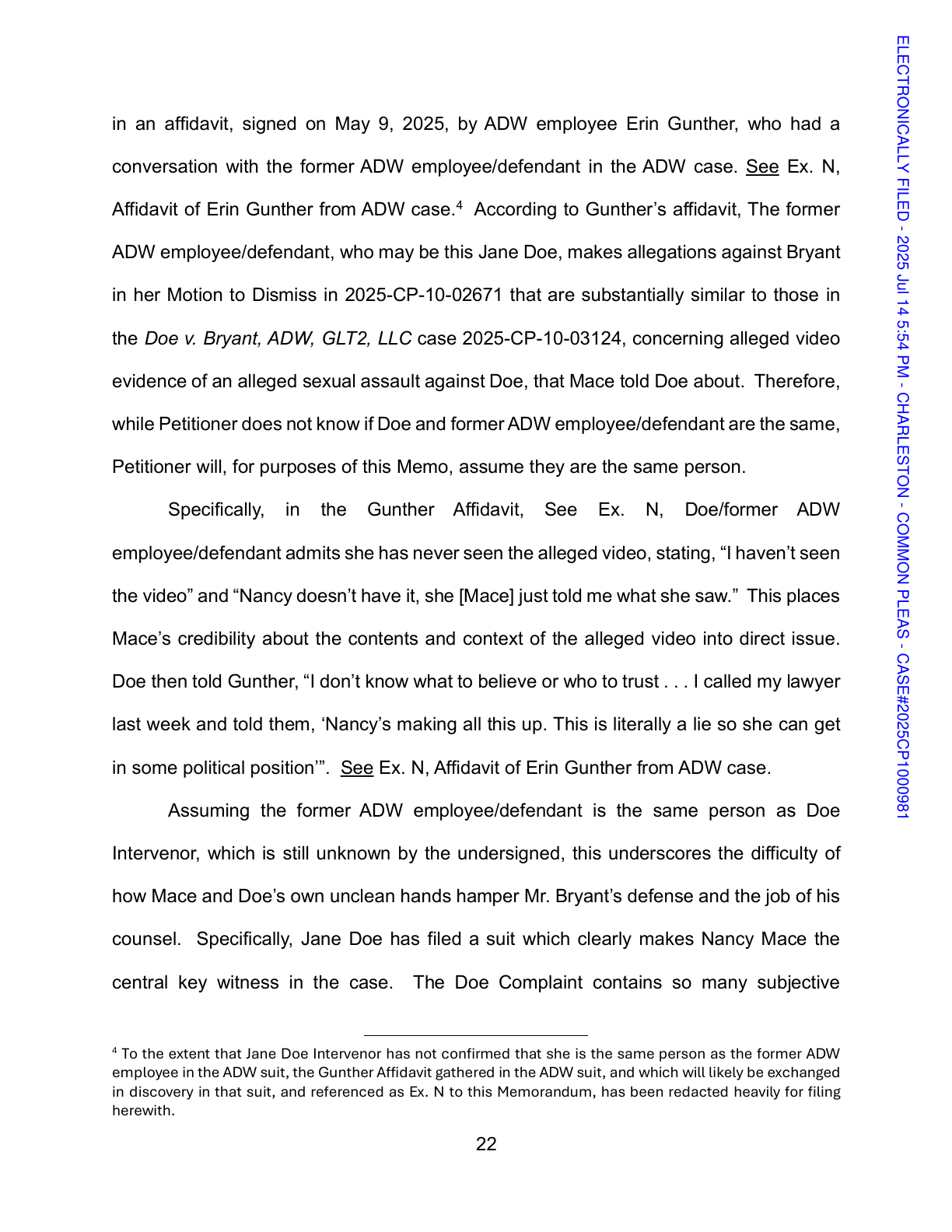 Berg's February 2025 phone call to Erin Gunther