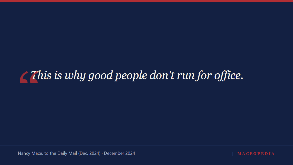 Quote card: 'This is why good people don't run for office.', Nancy Mace to the Daily Mail