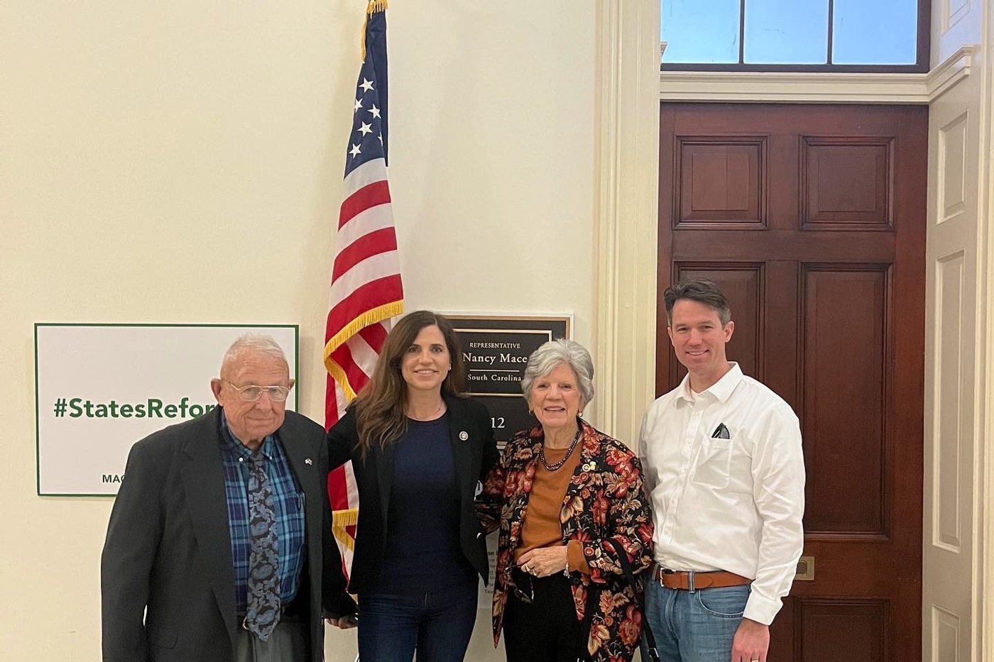 Photograph posted by Nancy Mace on March 21, 2022: I’m not gonna lie, I teared up when mom and dad visited our DC office last week. My parents sacrificed a lot t