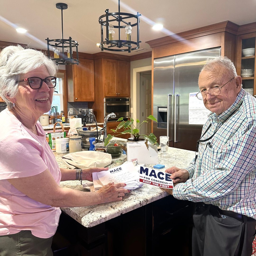 Photograph posted by Nancy Mace on May 26, 2024: Every bumper sticker is mailed with love from Mom and Dad! They have a whole system down... Dad stuffs the env