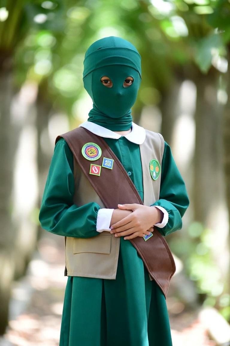 AI-generated image posted by Nancy Mace on X showing a Girl Scout in full uniform with her face covered by a green veil.